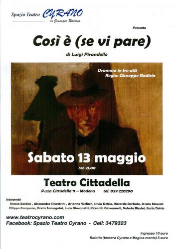 locandina Così è se vi pare di Pirandello al Teatro Cittadella Regia di Giuseppe Radicia 